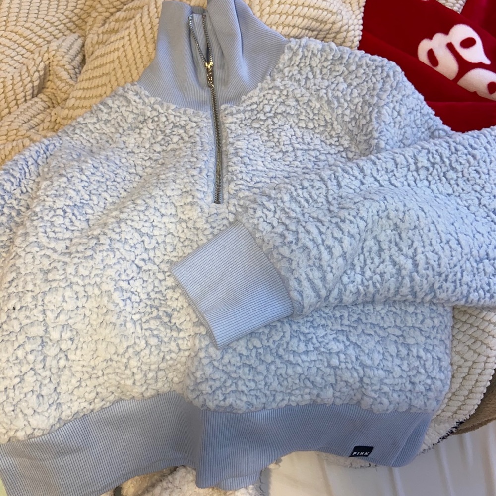 vs pink sherpa half zip